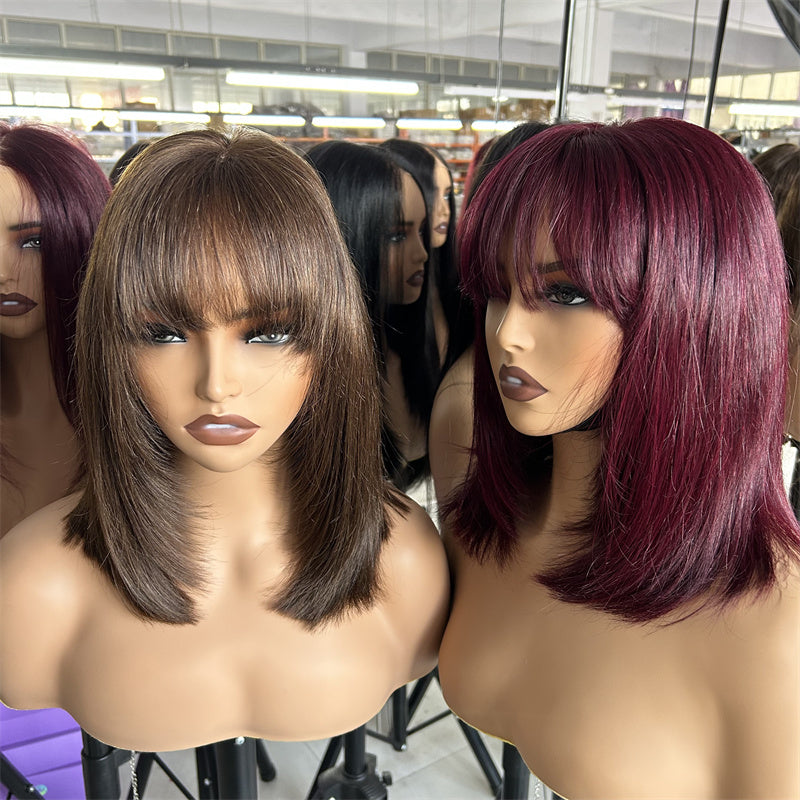 Wholesale 5*5 Short Bob Wigs Human Hair Lace Frontal Wig With Bangs