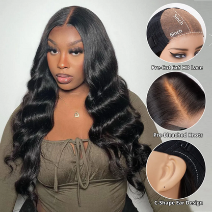 Body Wave Wear Go Wig Pre cut 6x5 Lace Natural Hairline Glueless Wig With Baby Hair